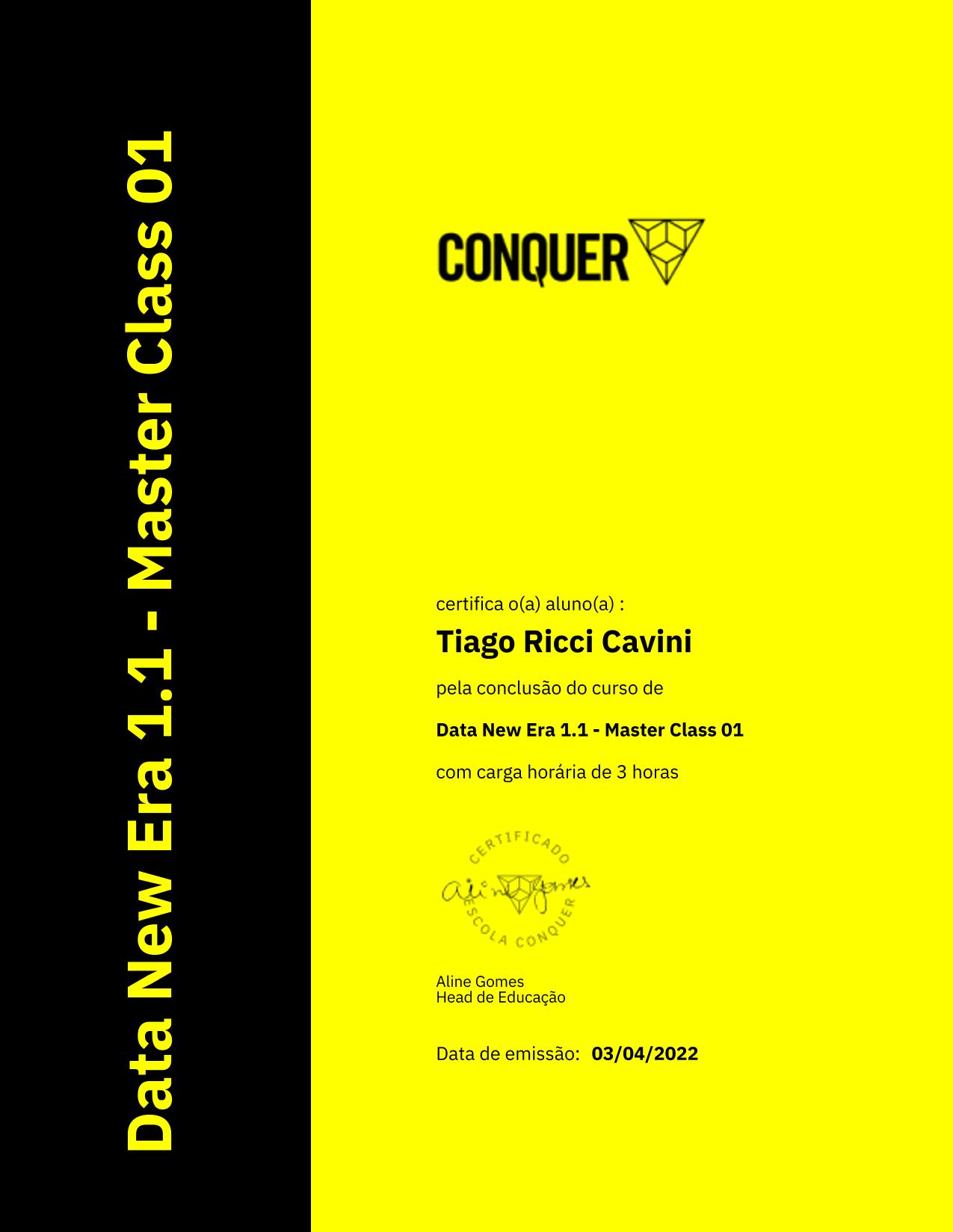 Certificado de Data New Era 1.1 - Master Class 01
